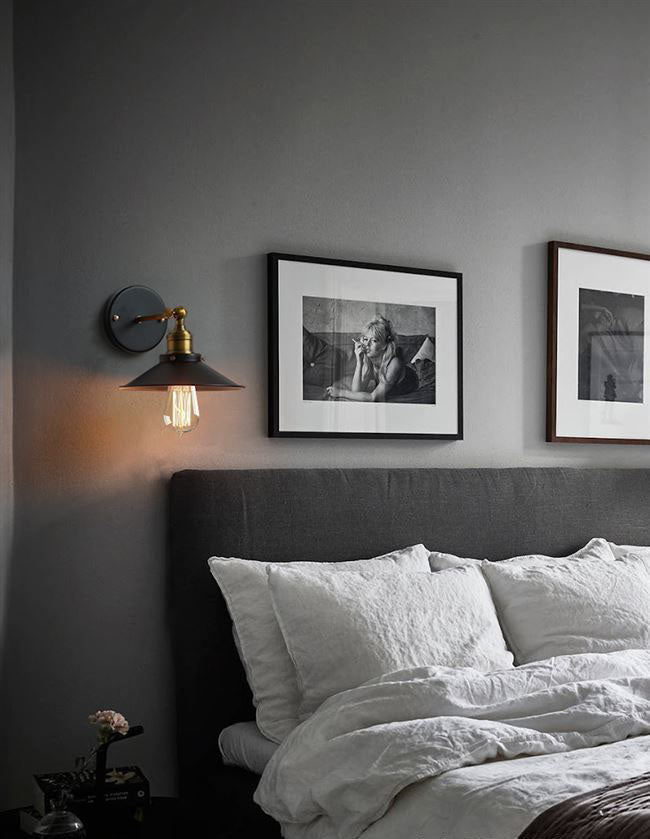 Lámpara de pared de la pared de cono industrial lámpara de metal de 1 luces de 1 luces en negro