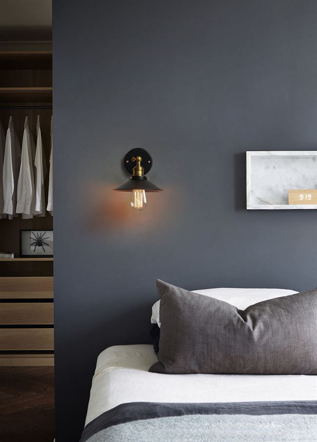 Lámpara de pared de la pared de cono industrial lámpara de metal de 1 luces de 1 luces en negro