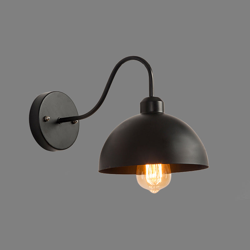 Black Dome Shade Bath Light Sconces Industrial Metal 1-Light Wall Mounted Light Fixture
