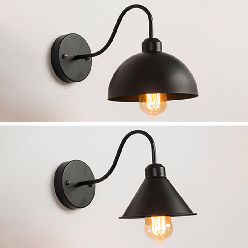 Black Dome Shade Bath Light Sconces Industrial Metal 1-Light Wall Mounted Light Fixture