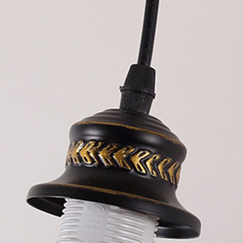 Lumière pendante noire à 3 légers en dôme en fer forgé moderne lampe suspendue avec une teinte en verre