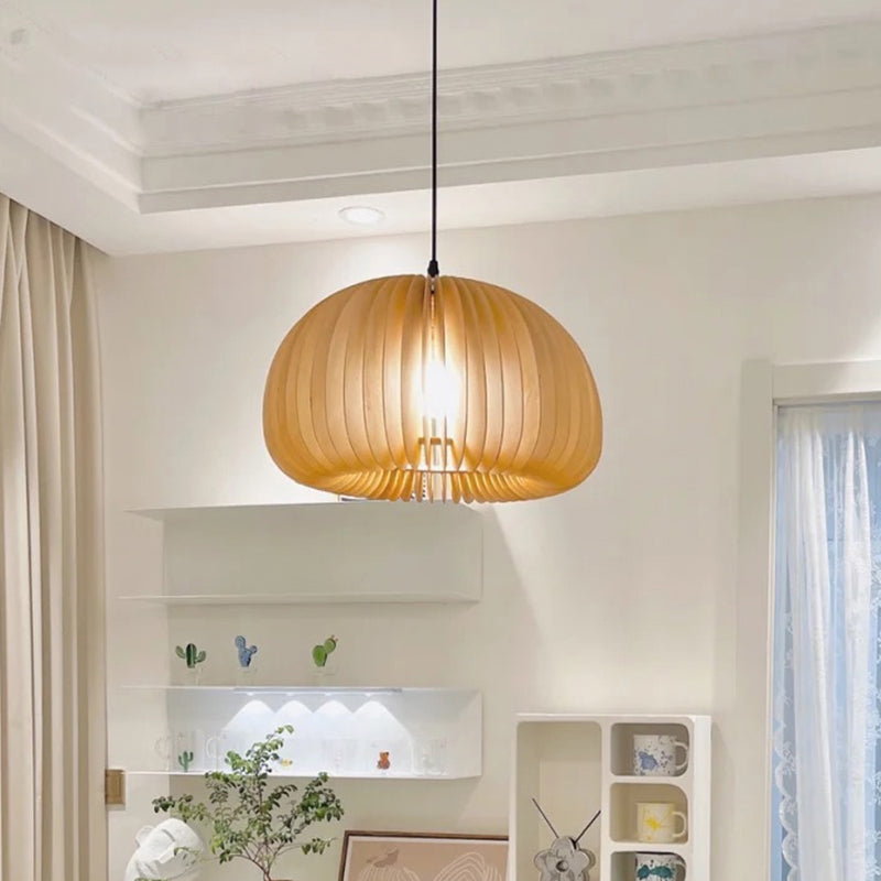 Simplicity Pumpkin Hanging Light Kit Wood 1-Light Ceiling Light for Dining Room