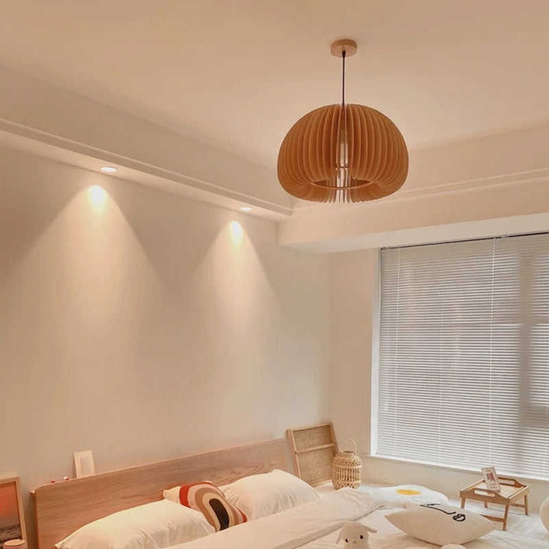 Simplicity Pumpkin Hanging Light Kit Wood 1-Light Ceiling Light for Dining Room