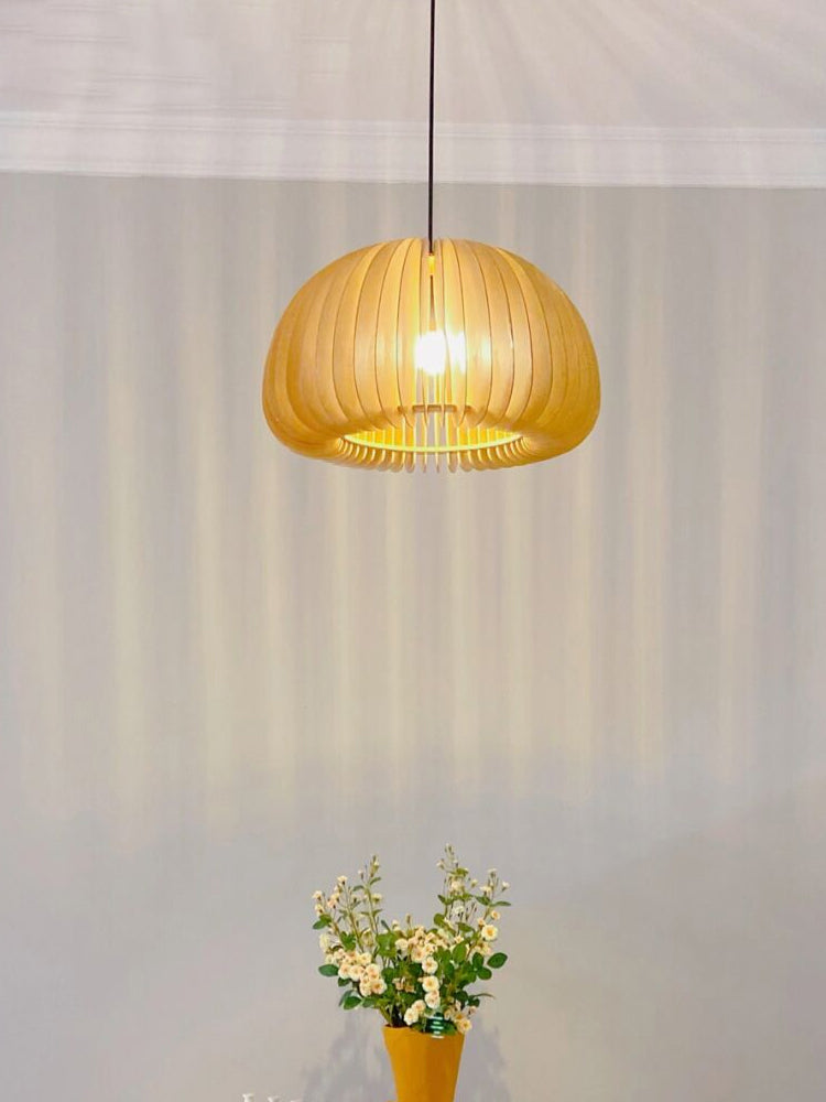 Simplicity Pumpkin Hanging Light Kit Wood 1-Light Ceiling Light for Dining Room