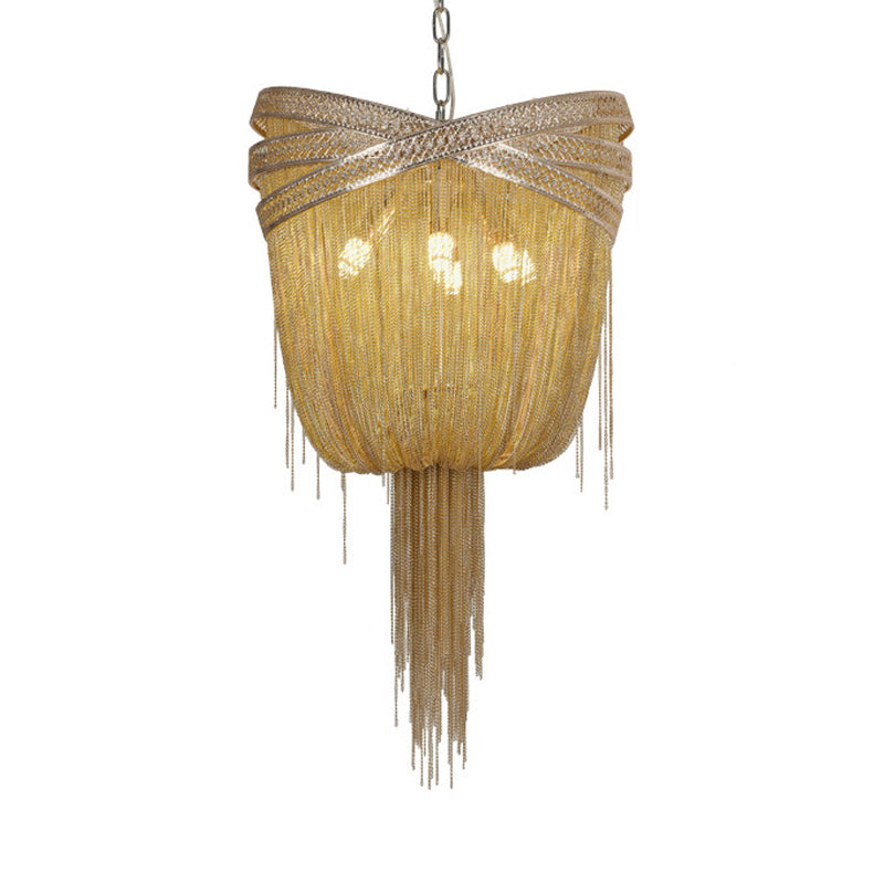 Gold/Silver 4/6/8 Lights Chandelier Lighting Rustic Metal Draped Beaded Hanging Light Fixture, 16"/19.5"/23.5" Wide