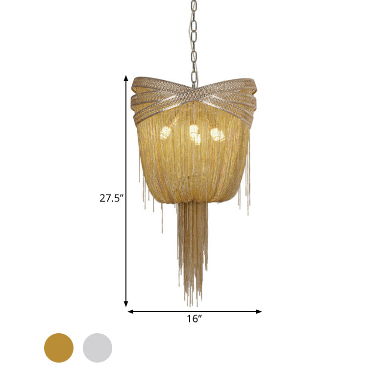 Gold/Silver 4/6/8 Lights Chandelier Lighting Rustic Metal Draped Beaded Hanging Light Fixture, 16"/19.5"/23.5" Wide