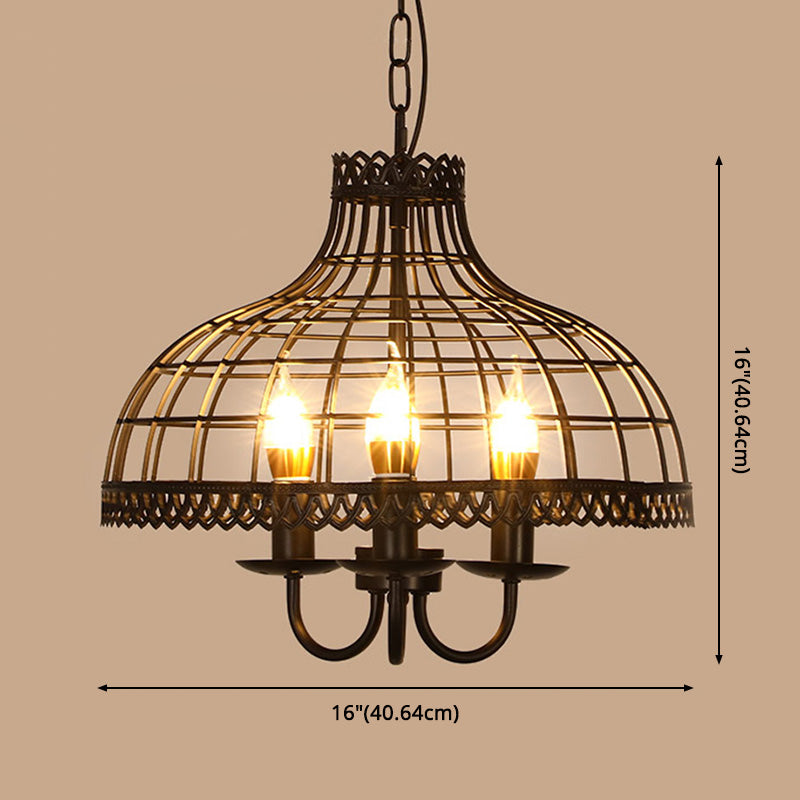 Cage Shaped Restaurant Chandelier Light Fixture Industrial Metal Black Pendant Light Fixture