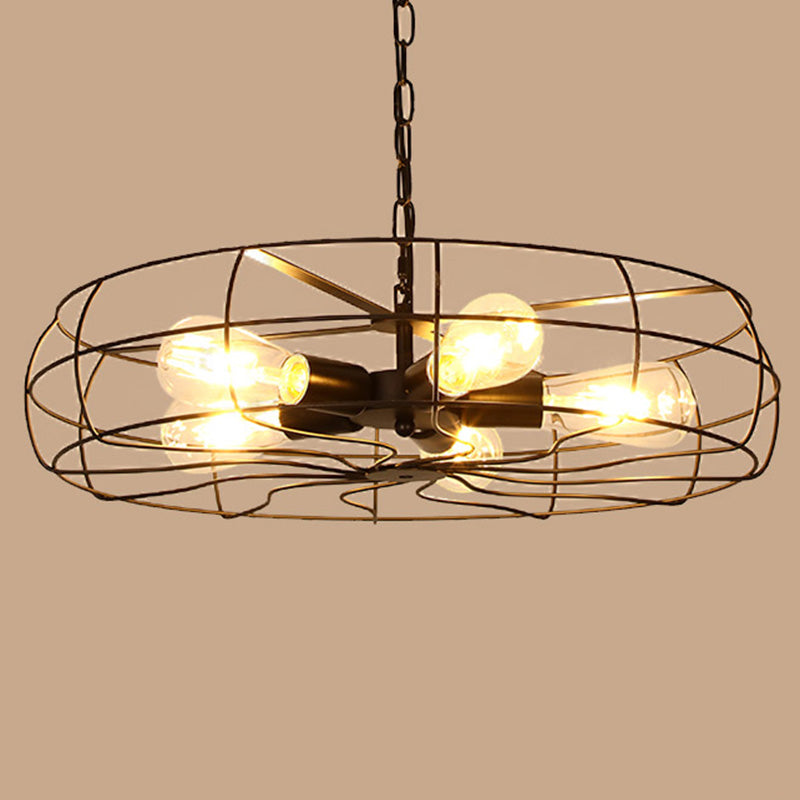 Cage Shaped Restaurant Chandelier Light Fixture Industrial Metal Black Pendant Light Fixture