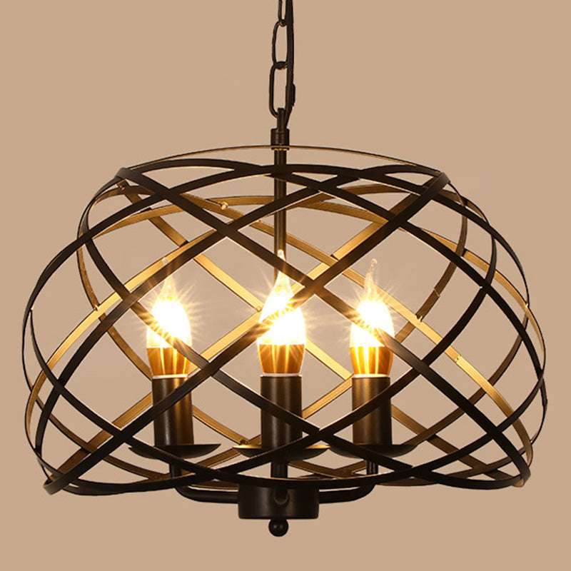 Cage Shaped Restaurant Chandelier Light Fixture Industrial Metal Black Pendant Light Fixture