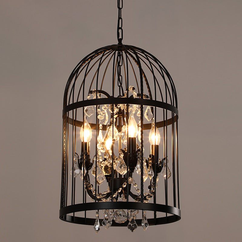 Cage Shaped Restaurant Chandelier Light Fixture Industrial Metal Black Pendant Light Fixture