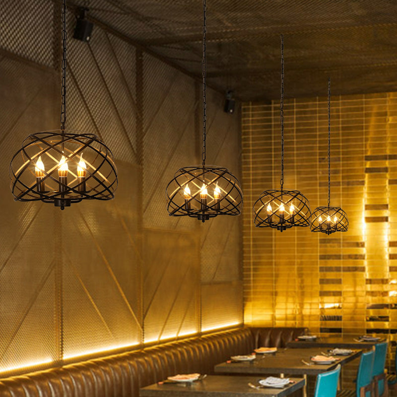Caged Metal Chandelier Light Fixture Industrial Restaurant Pendant Chandelier in Black