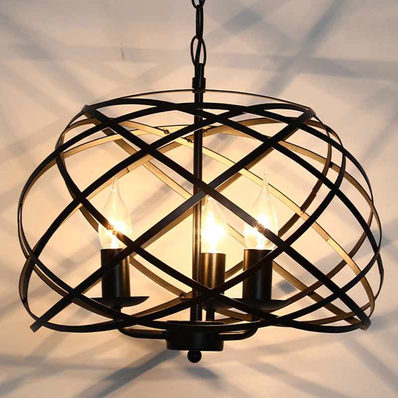 Caged Metal Chandelier Light Fixture Industrial Restaurant Pendant Chandelier in Black