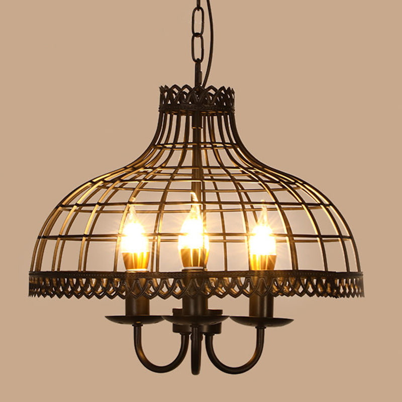 Caged Metal Chandelier Light Fixture Industrial Restaurant Pendant Chandelier in Black