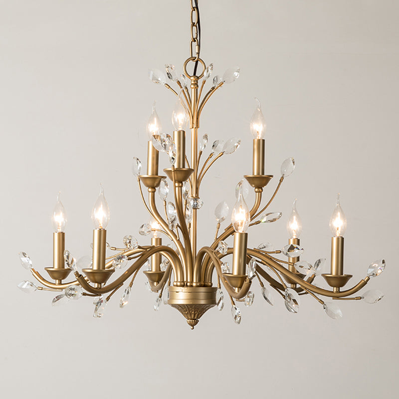 Branches Pendant Lighting Fixture Rustic Style Gold Crystal Hanging Pendant Light