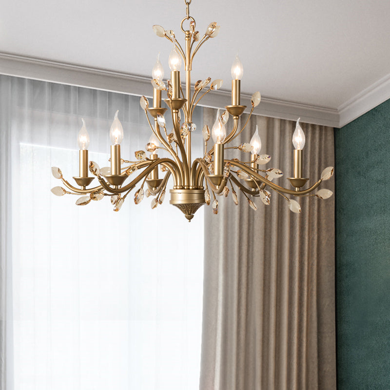 Branches Pendant Lighting Fixture Rustic Style Gold Crystal Hanging Pendant Light