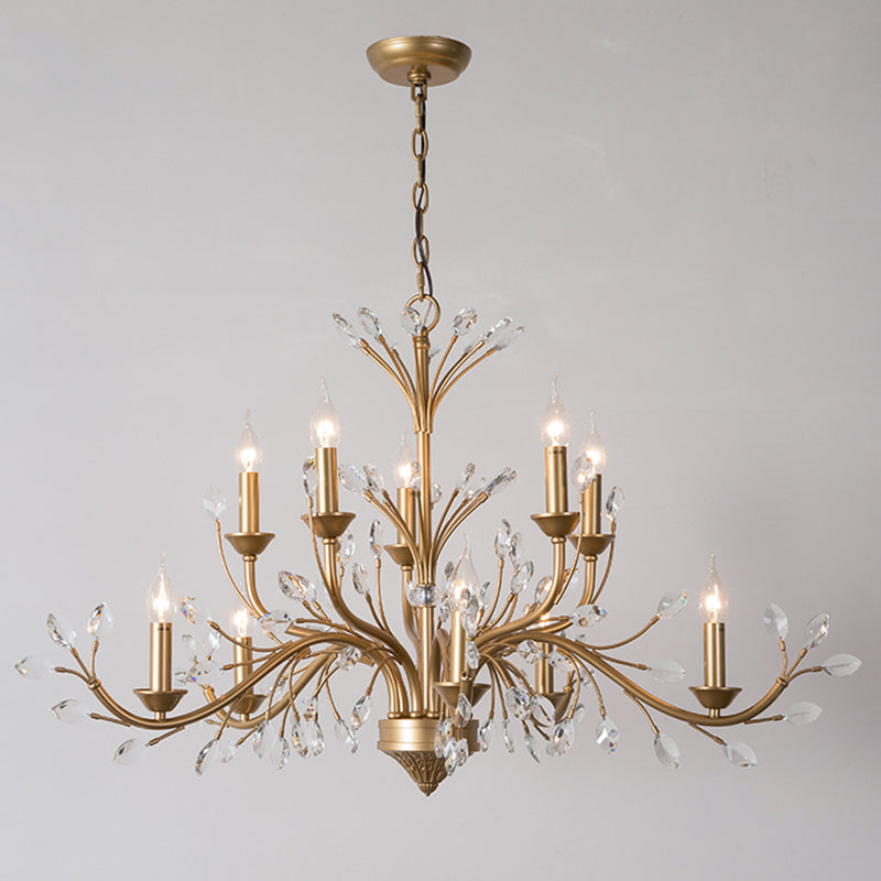 Branches Pendant Lighting Fixture Rustic Style Gold Crystal Hanging Pendant Light