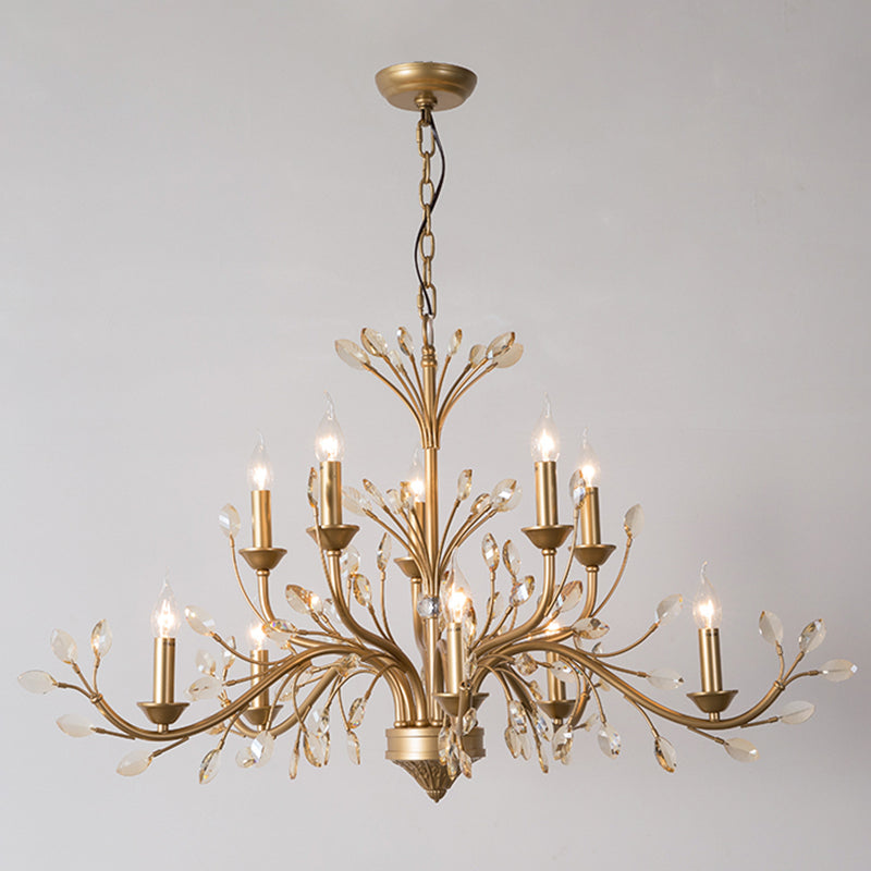 Branches Pendant Lighting Fixture Rustic Style Gold Crystal Hanging Pendant Light