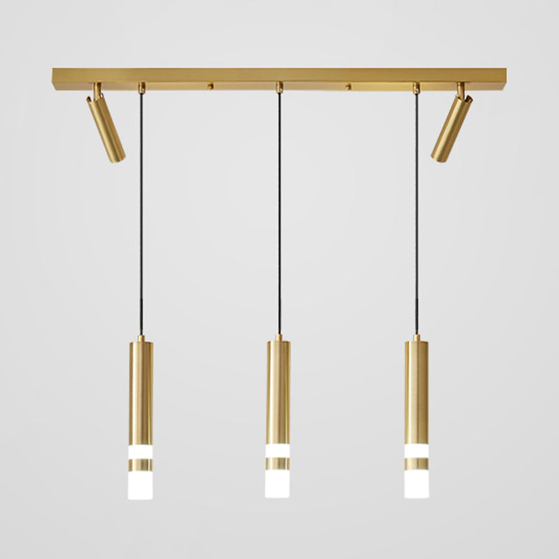 Cylinder Dinning Room Island Light Fixture Metal LED Nordic Island Ceiling Light in Gold