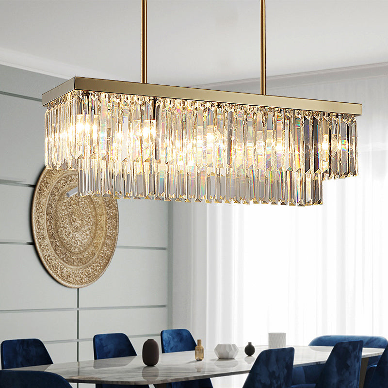 Rectangle Crystal Island Pendant Light Minimalist Style Clear Island Light Fixture
