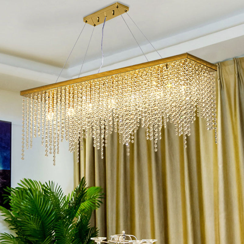 Rectangular Island Light Fixture Modern Crystal Dinning Room Island Pendant Light in Gold