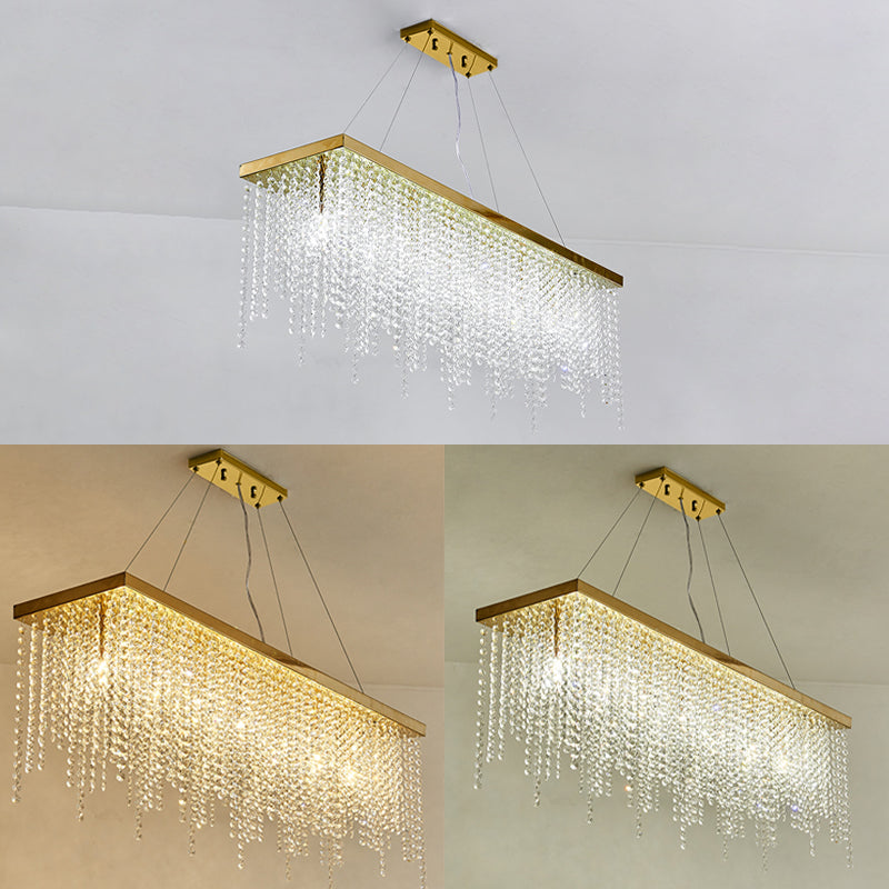 Rectangular Island Light Fixture Modern Crystal Dinning Room Island Pendant Light in Gold