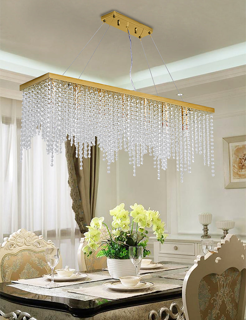 Rectangular Island Light Fixture Modern Crystal Dinning Room Island Pendant Light in Gold