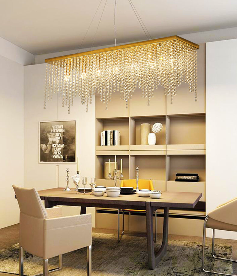 Rectangular Island Light Fixture Modern Crystal Dinning Room Island Pendant Light in Gold