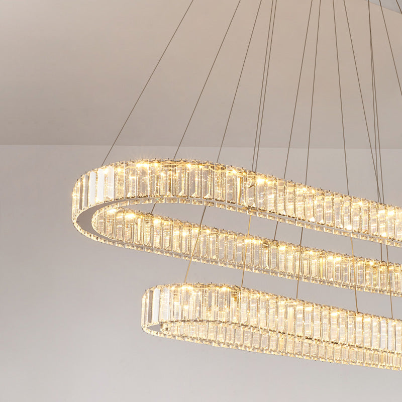 Luz de la isla ovalada plateada lámpara de lámpara de cristal led nórdico lámpara de lámpara de lámpara