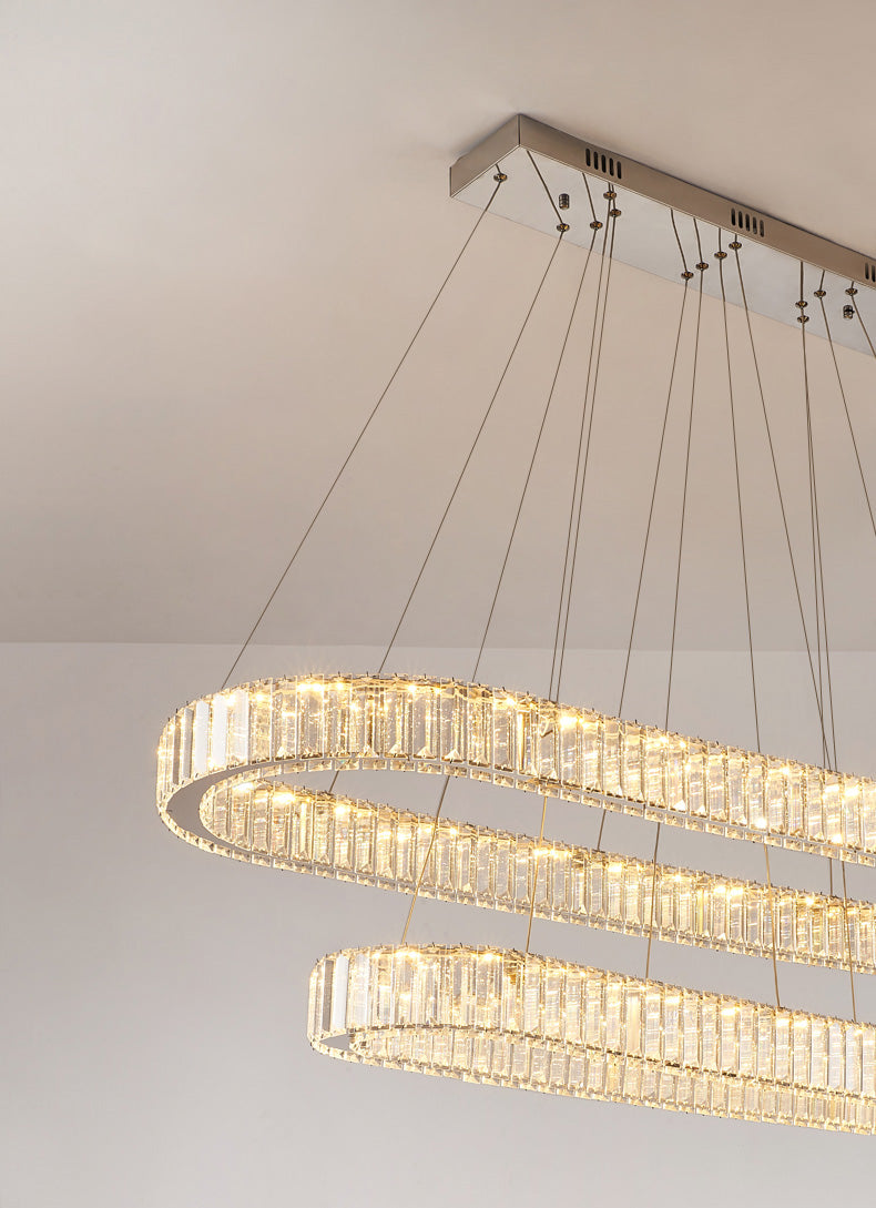 Luz de la isla ovalada plateada lámpara de lámpara de cristal led nórdico lámpara de lámpara de lámpara