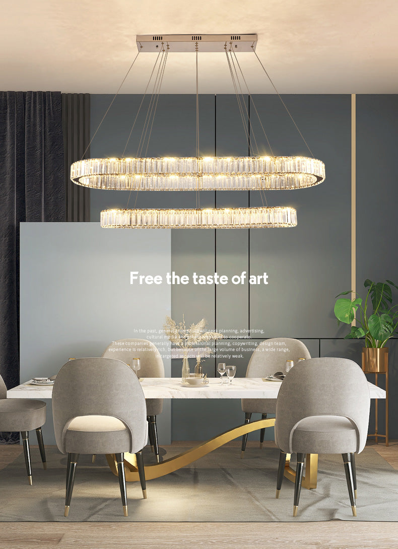 Luz de la isla ovalada plateada lámpara de lámpara de cristal led nórdico lámpara de lámpara de lámpara