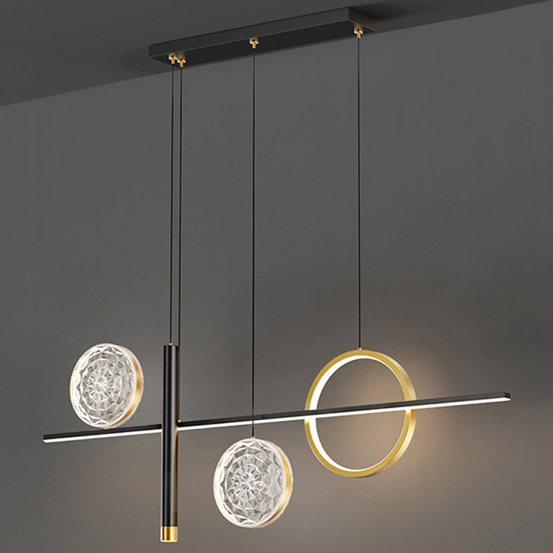 Nordic Linear Island Chandelier Light Metal Dinning Room LED Island Light Fixture in Gold-Black