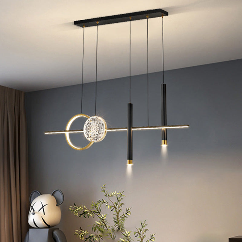 Nordic Linear Island Chandelier Light Metal Dinning Room LED Island Lightture en or-noir