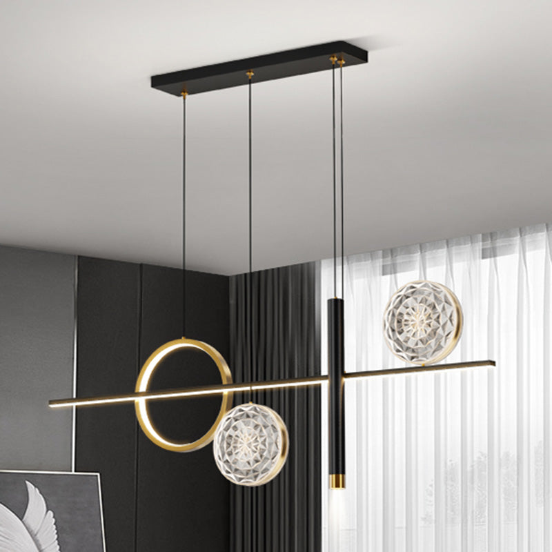 Nordic Linear Island Chandelier Light Metal Dinning Room LED Island Light Fixture in Gold-Black