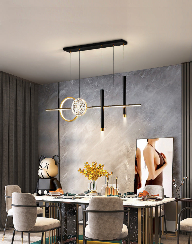 Nordic Linear Island Chandelier Light Metal Dinning Room LED Island Lightture en or-noir