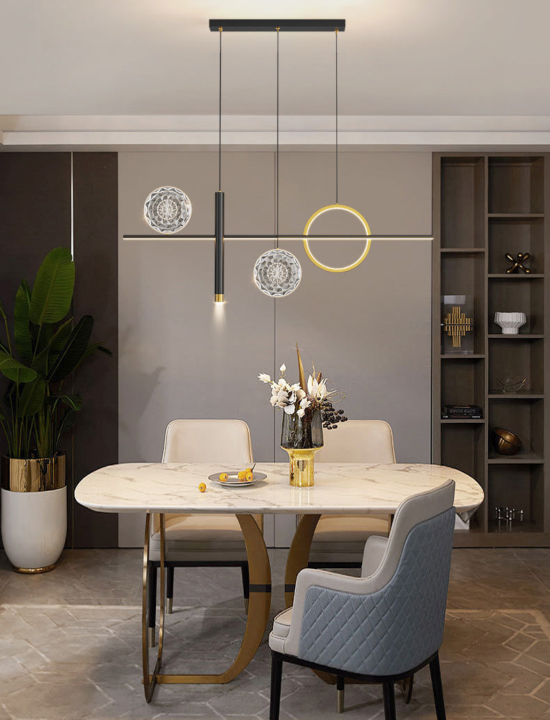 Nordic Linear Island Chandelier Light Metal Dinning Room LED Island Lightture en or-noir