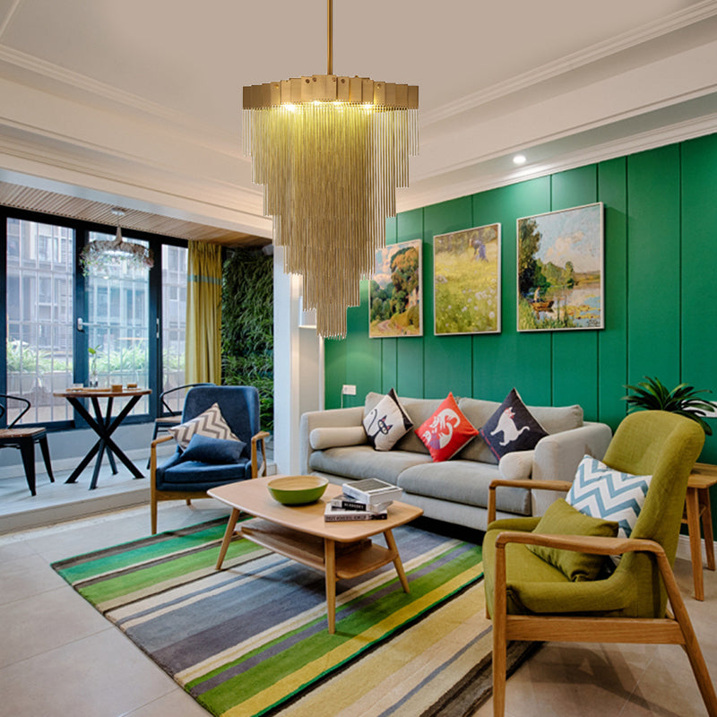 Lampe à lustre conique en métal traditionnel 16 lumières Suspension de salon Éclairage en laiton