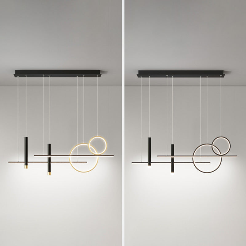 Éclairage à île LED minimaliste Lumière de lustre de l'île linéaire avec une teinte métallique