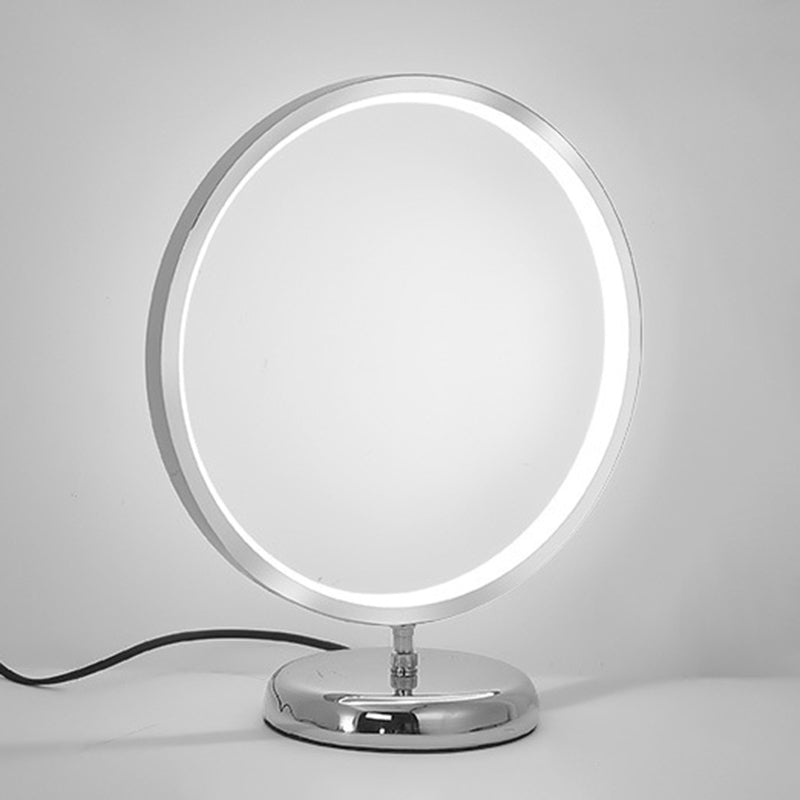 Chrome Ring Shaped Night Stand Lamp Simple Style Metal LED Table Light