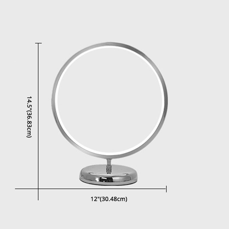 Chrome Ring Shaped Night Stand Lamp Simple Style Metal LED Table Light
