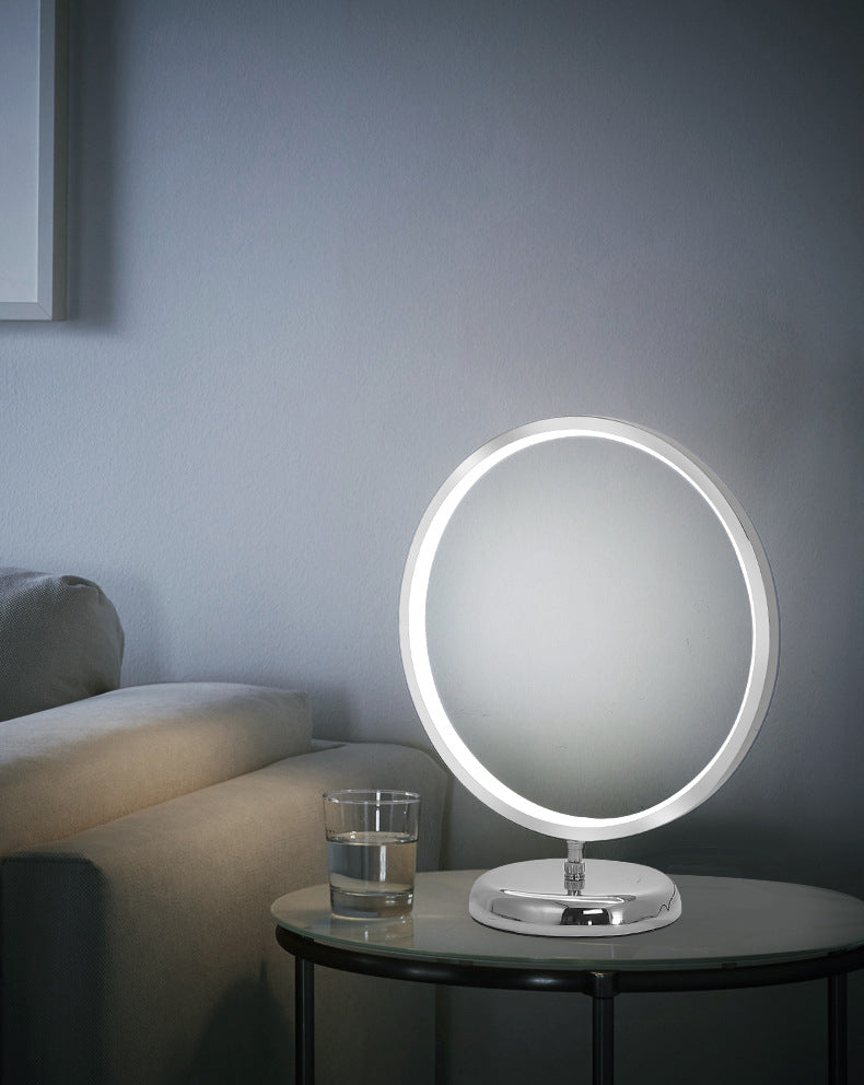 Chrome Ring Shaped Night Stand Lamp Simple Style Metal LED Table Light