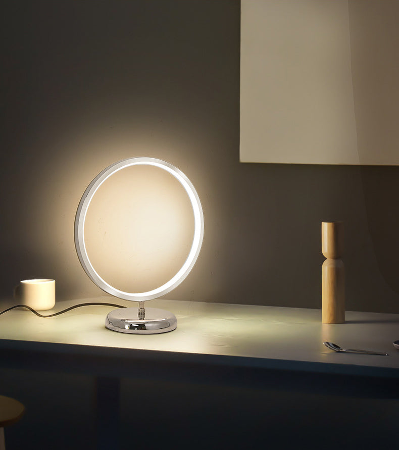 Chrome Ring Shaped Night Stand Lamp Simple Style Metal LED Table Light