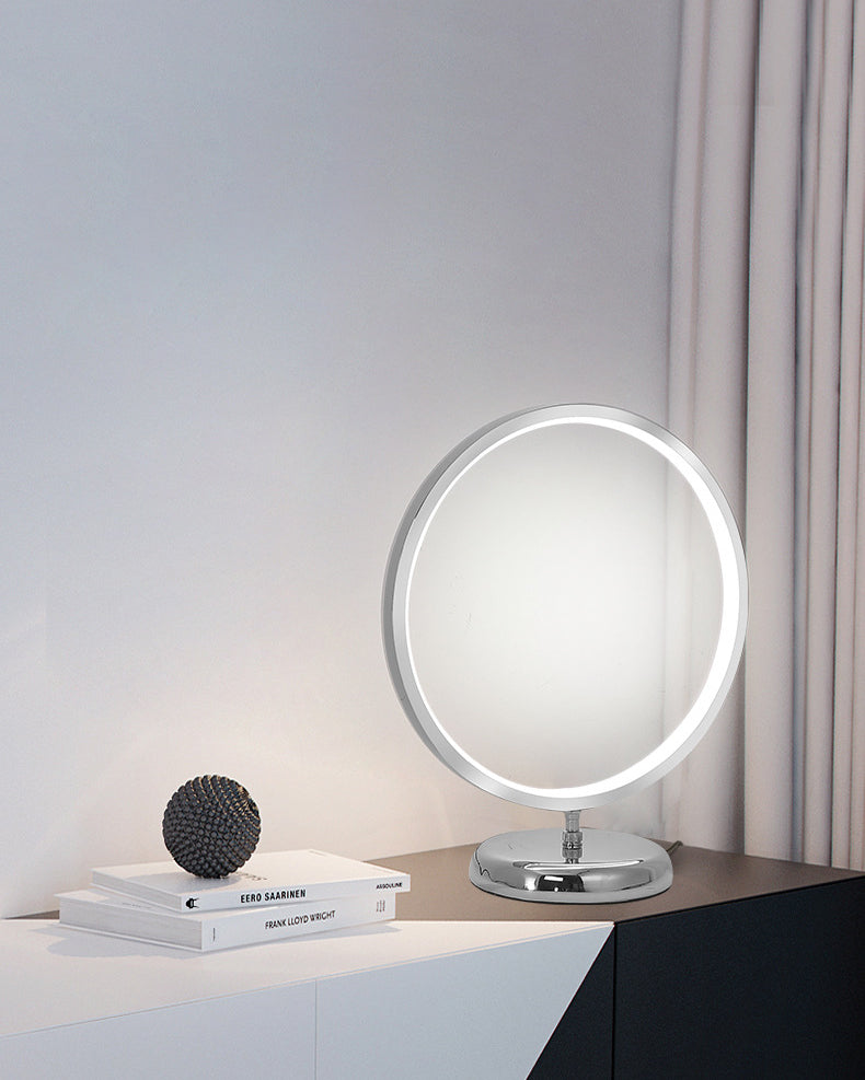 Chrome Ring Shaped Night Stand Lamp Simple Style Metal LED Table Light