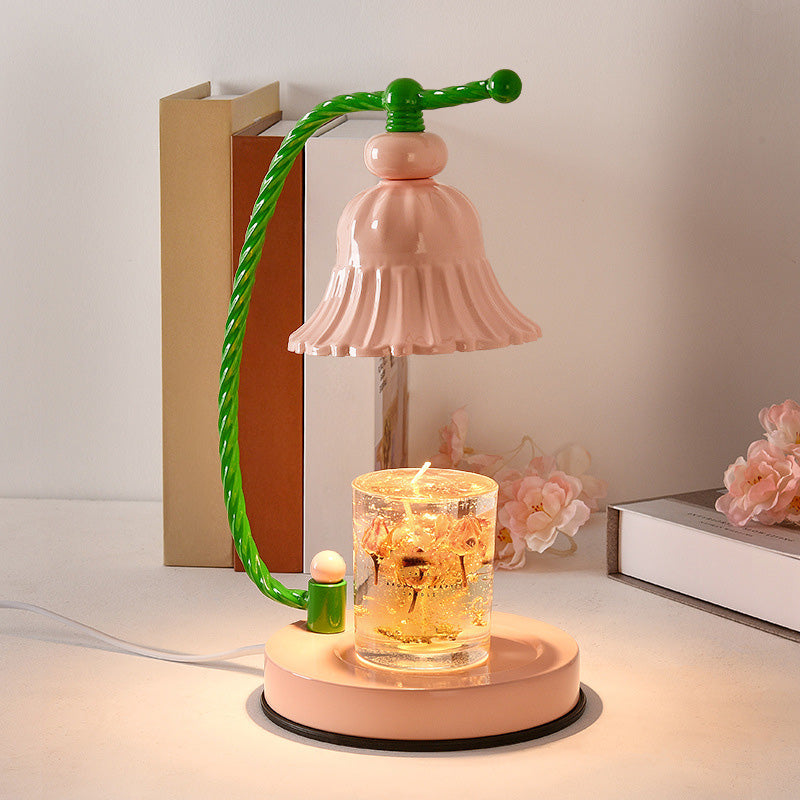 Flower Shaped Wax Warmer Lamp Nordic Metal 1 Head Pink Finish Table Light