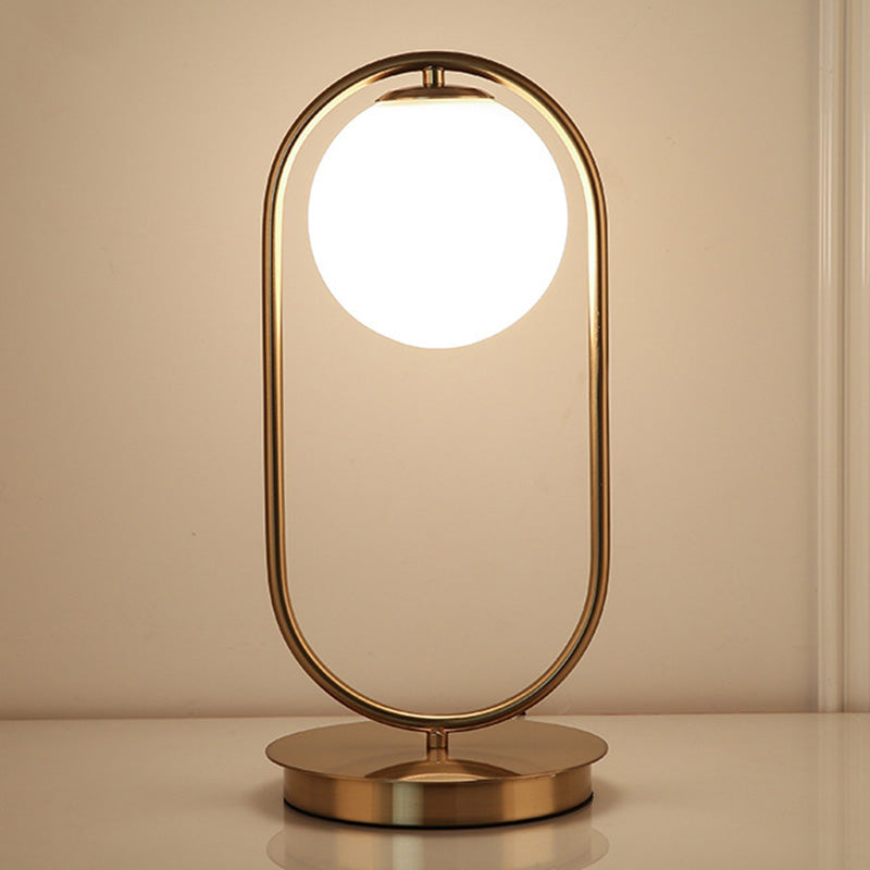 Minimalist Round Table Lighting Opal Glass 1 Bulb Living Room Table Lamp in Gold