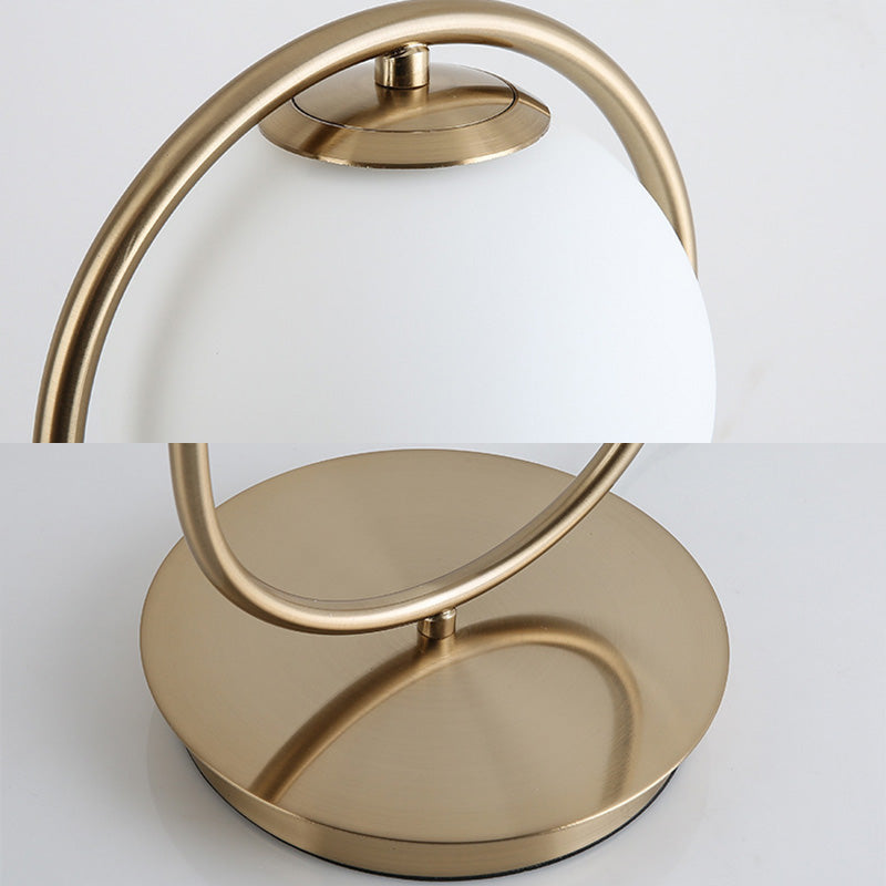 Minimalist Round Table Lighting Opal Glass 1 Bulb Living Room Table Lamp in Gold