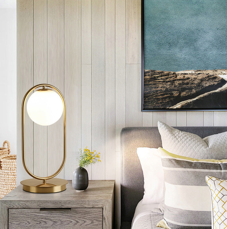 Minimalist Round Table Lighting Opal Glass 1 Bulb Living Room Table Lamp in Gold