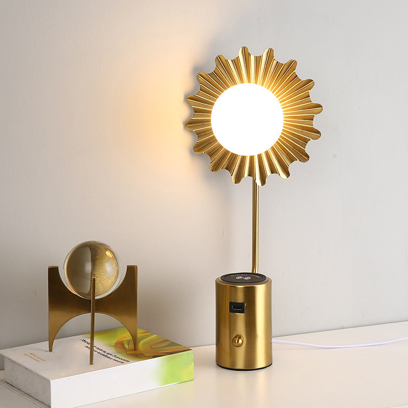 Gold Finish Ball Shade Table Lamp Modern 1-Light White Glass Nightstand Light