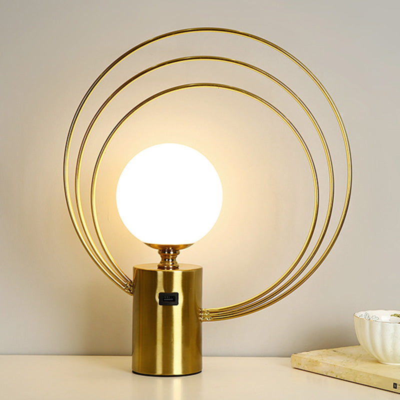 Gold Finish Ball Shade Table Lamp Modern 1-Light White Glass Nightstand Light