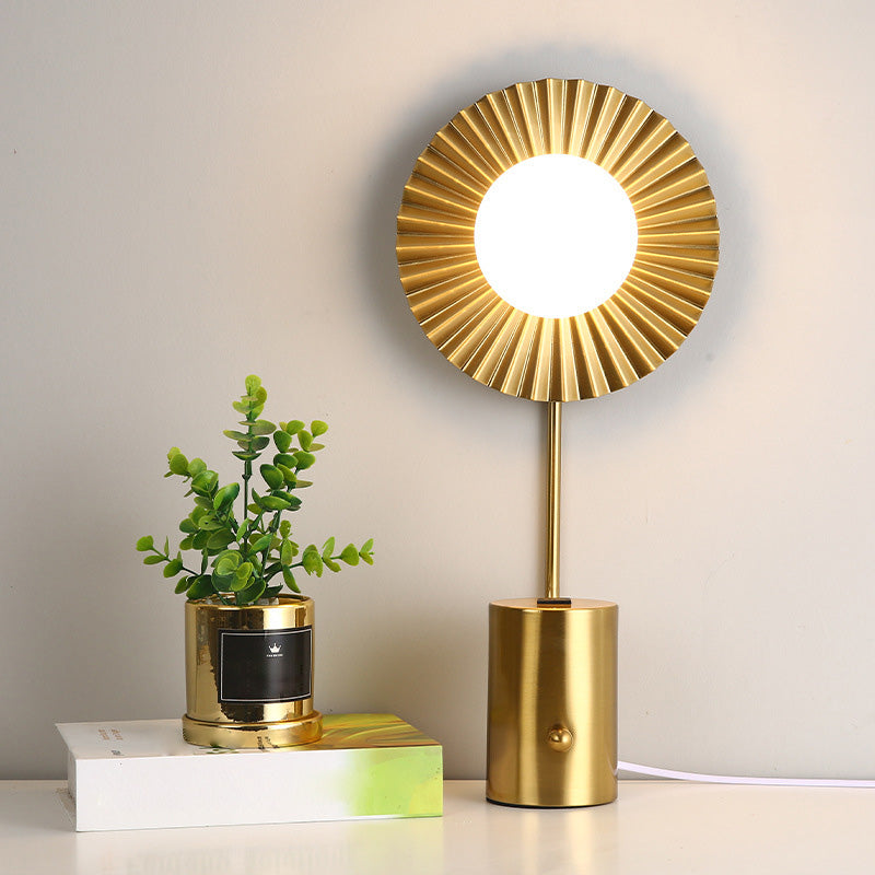 Gold Finish Ball Shade Table Lamp Modern 1-Light White Glass Nightstand Light