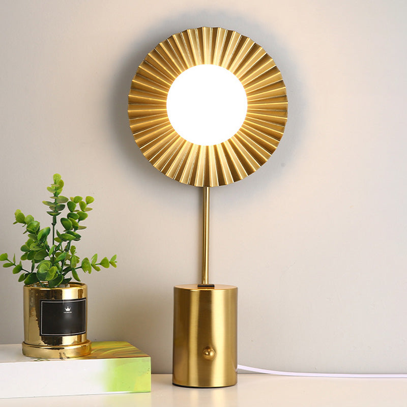Gold Finish Ball Shade Table Lamp Modern 1-Light White Glass Nightstand Light